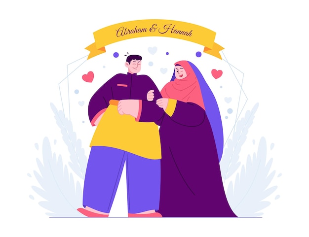 Vector islamic cute couple wedding invitation template concept vector illustration idea template