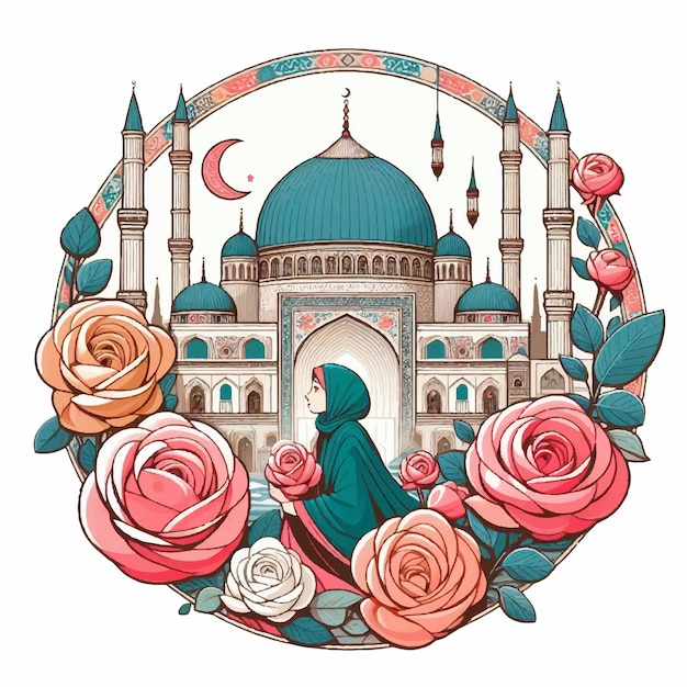 Vector islamic design element vector illustration mosque roses