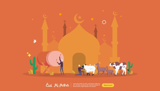 Islamic design illustration concept for Happy eid al adha or sacrifice celebration event