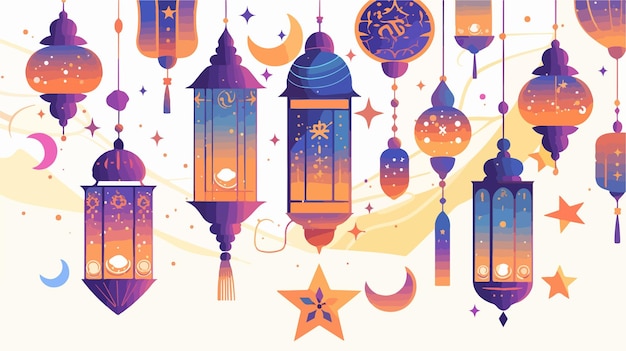 Vector islamic festival holiday design with hanging decorations