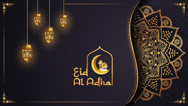 Islamic Festival of Sacrifice Eid Al Adha Mubarak greeting background design decorated with mandala