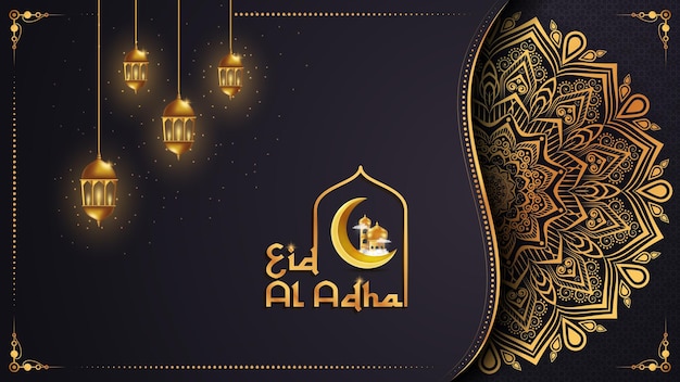 Islamic Festival of Sacrifice Eid Al Adha Mubarak greeting background design decorated with mandala