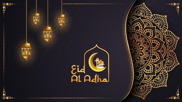 Islamic Festival of Sacrifice Eid Al Adha Mubarak greeting background design decorated with mandala