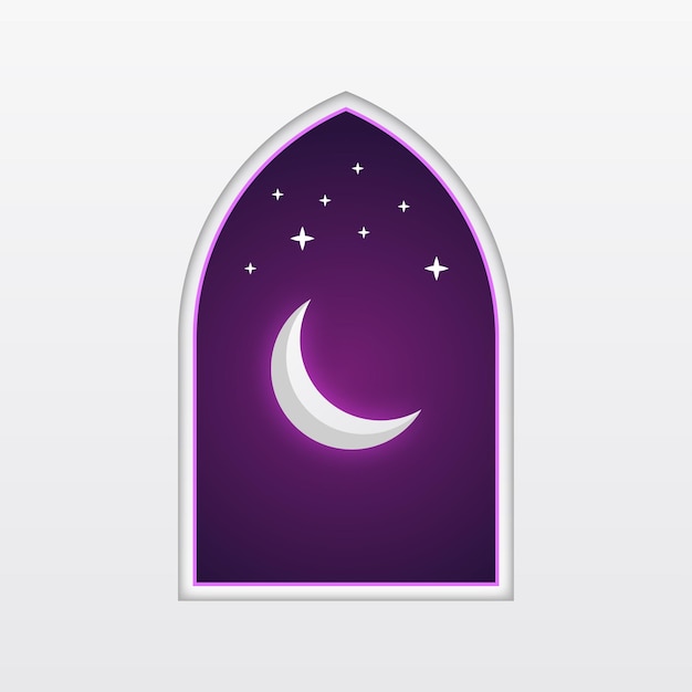 Islamic gate night with moon and stars