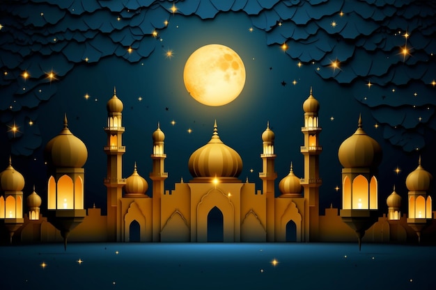 Islamic Greeting Card for Ramadan with Gold