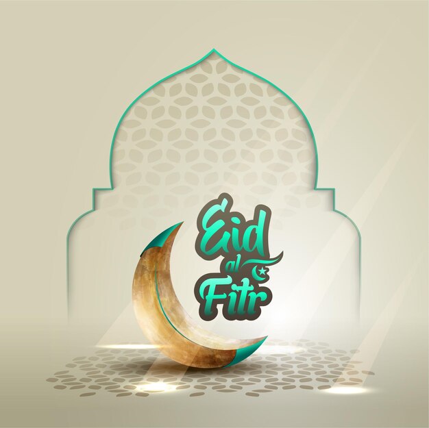 Vector islamic greeting eid al fitr template design with crescent moon