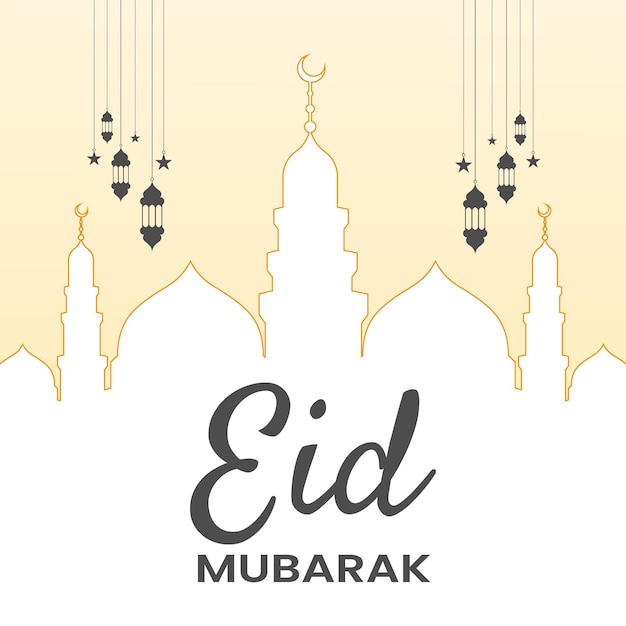 Islamic greeting Eid Mubarak card design with beautiful lanterns