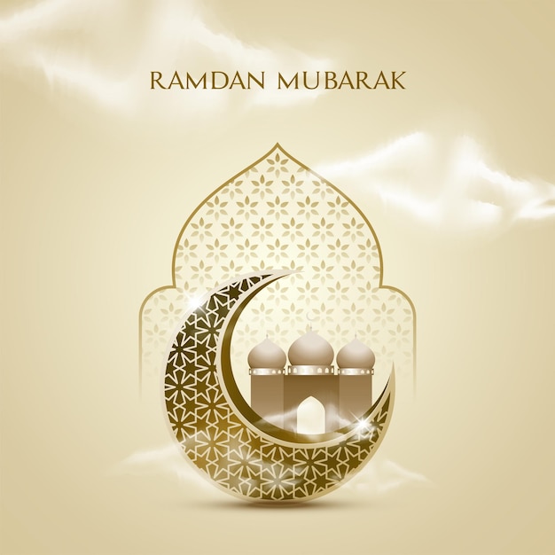 Islamic greeting ramadan kareem card design on cloudy background