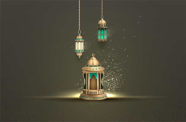 islamic greetings card design with beautiful lanterns