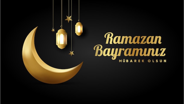 Islamic greetings ramadan kareem card design background with lanterns and crescent moon Translatio