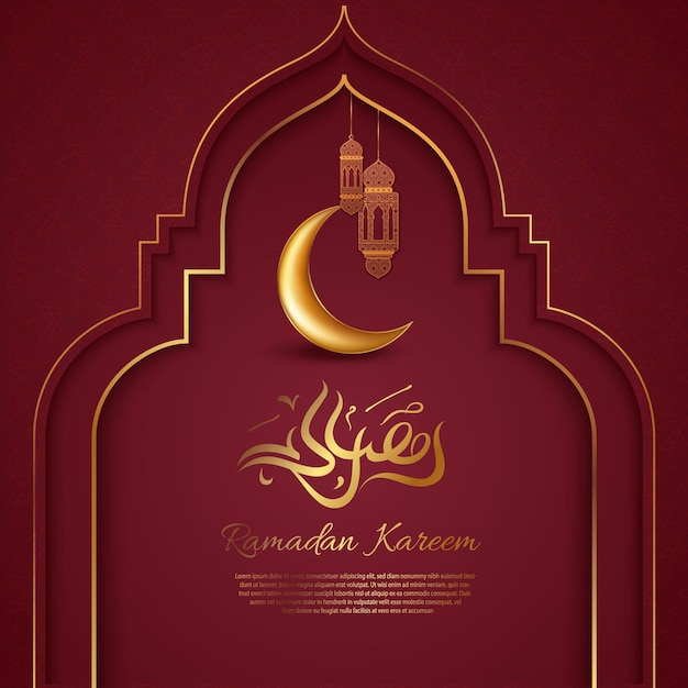 Islamic greetings ramadan kareem card design with lanterns