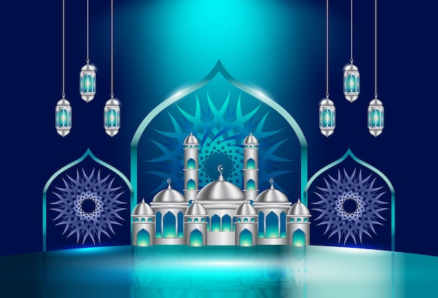 Islamic holiday celebration background designed with illustration of mosque