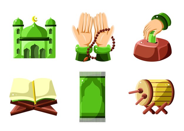 Vector islamic icon yew year set ramadan and eid fitr sticker eid mubarak clip art