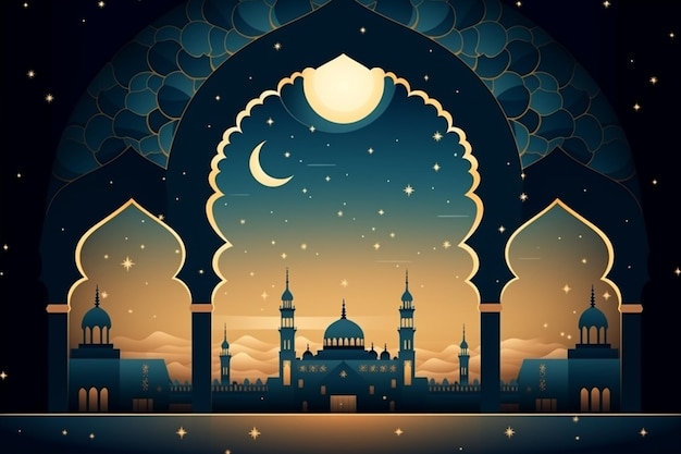 Islamic Kemah Background with Arabic Arches