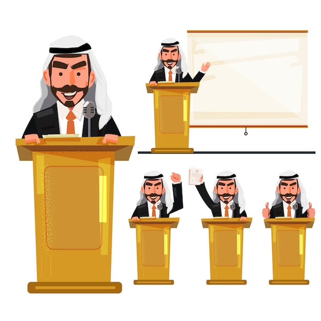 Islamic man on the podium politician in actions