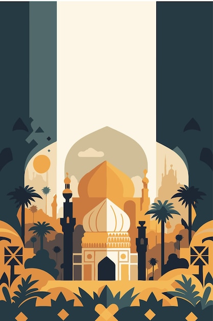 Islamic Mosque background Islam ramadan greeting card design template