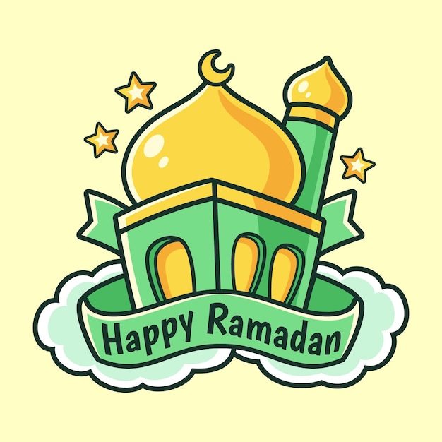 Islamic Mosque building cartoon style illustration