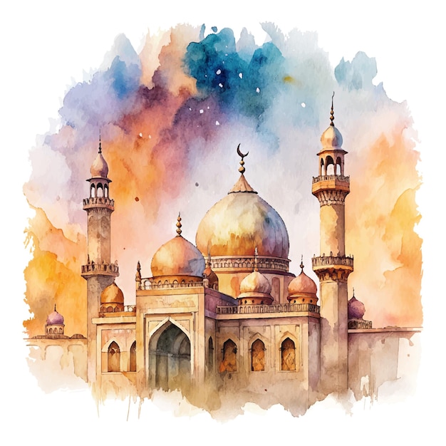 Islamic mosque watercolor illustration