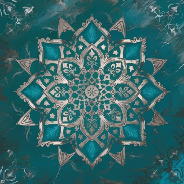 Islamic motif geometric star patterns gold and teal tones digital art soft lighting high detail