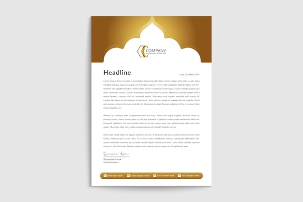 Islamic musque style golden letterhead template design