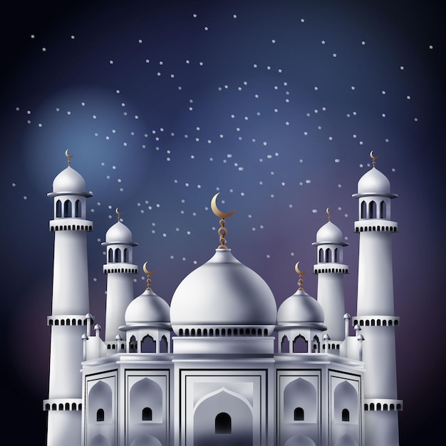 Islamic new year beautiful mosque at night Ramadan Mubarak