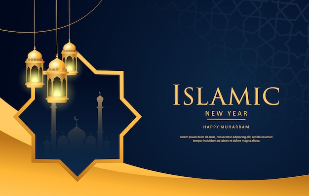 Islamic New Year Design Background for Greeting card poster and banner Vector illustration