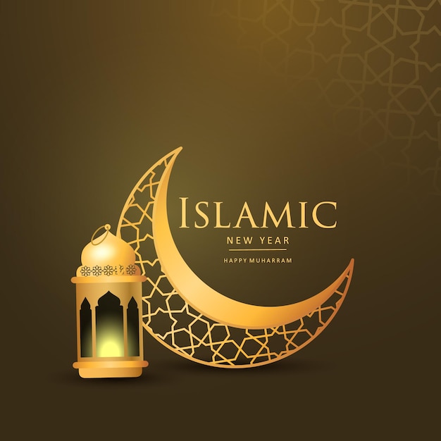 Islamic new year greeting banner background with lantern arabic Vector illustration