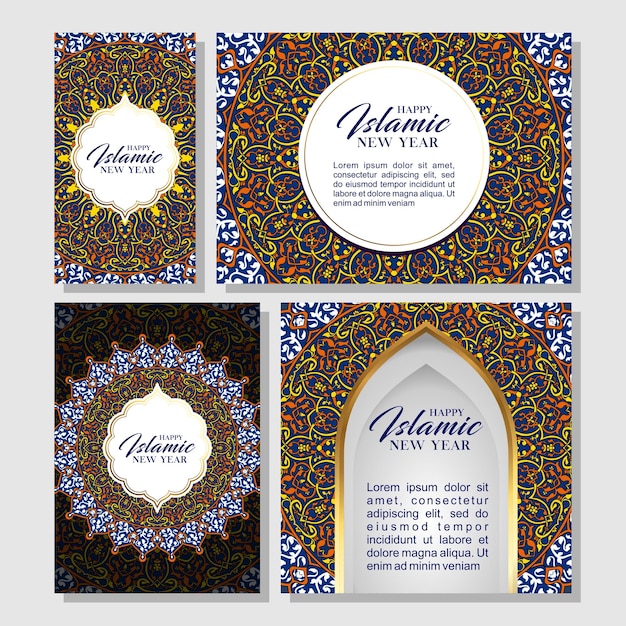 Islamic New Year greeting card template design Premium Vector