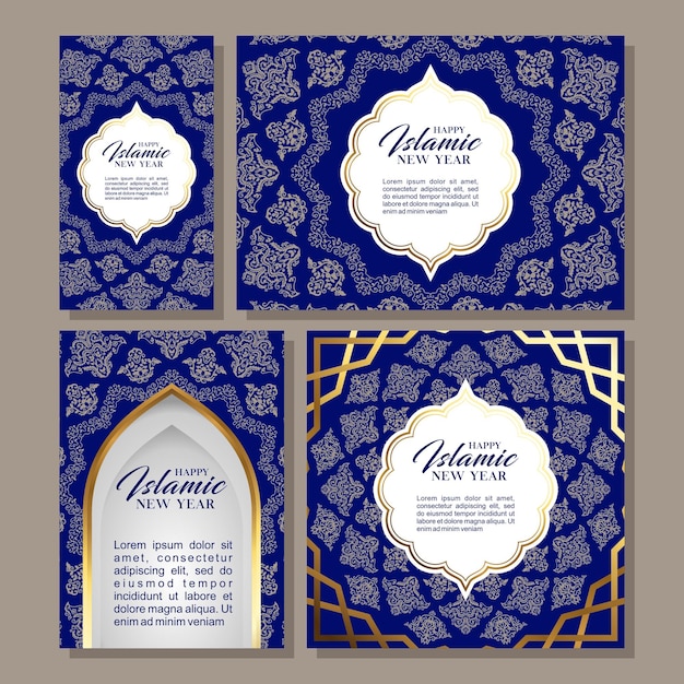 Islamic New Year greeting card template design Premium Vector