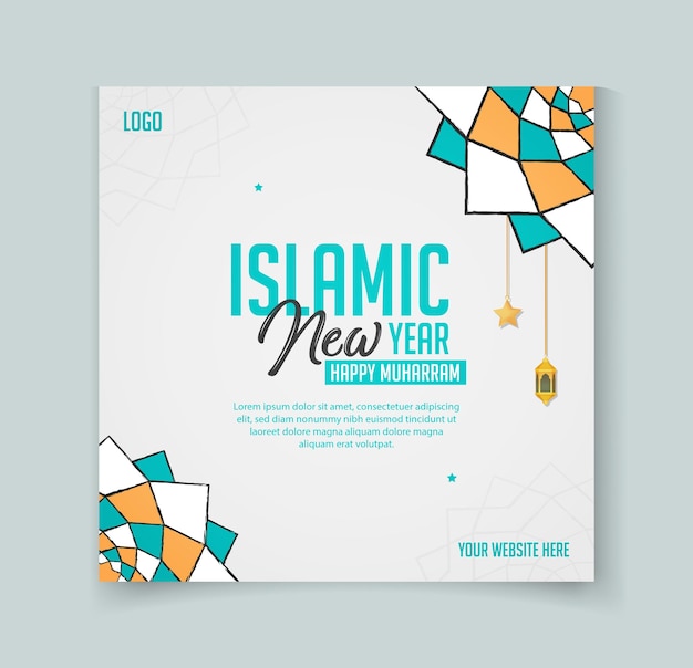 Vector islamic new year greeting social media post template design with mandala and islamic lantern stars