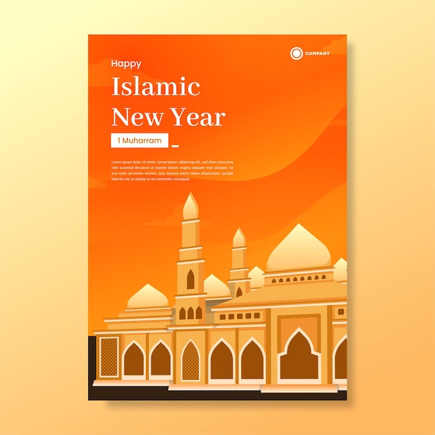 Vector islamic new year vertical flyer with mosque illustration