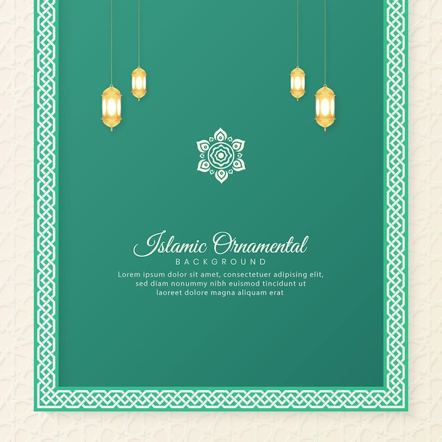 Islamic Ornamental Arabic Pattern Green Background With Arabic Style Lanterns and Ornament