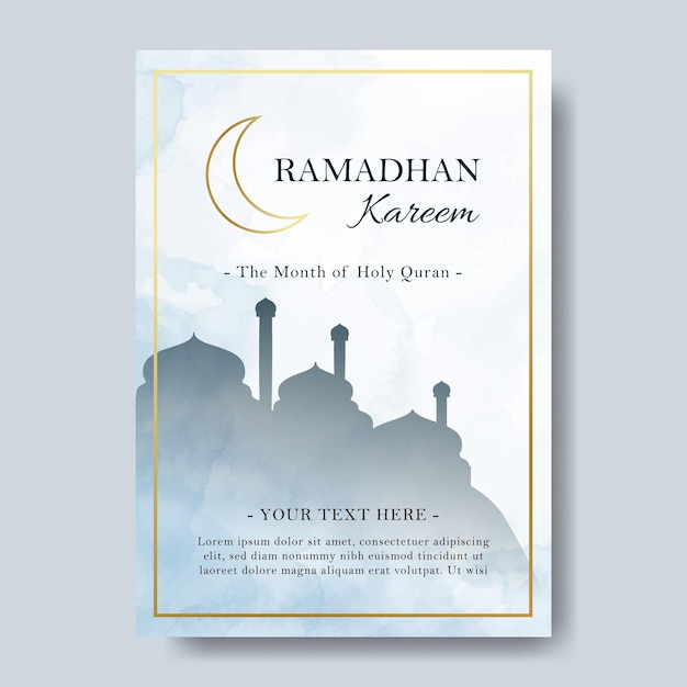 Vector islamic poster watercolor blue abstract ramadhan kareem template