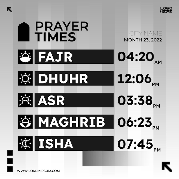 Islamic prayer time schedule vector template