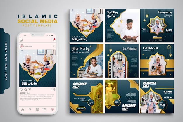 Islamic Ramadan activities greeting social media instagram post template