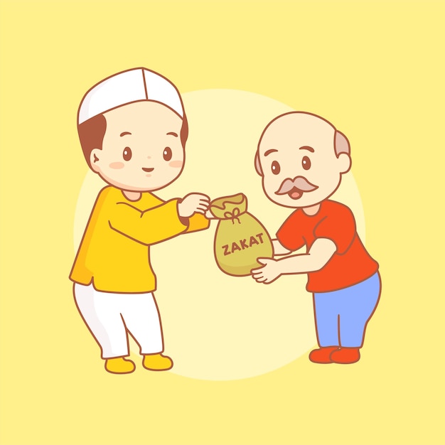 Islamic ramadan charity background with muslim people giving money zakat or share with each other