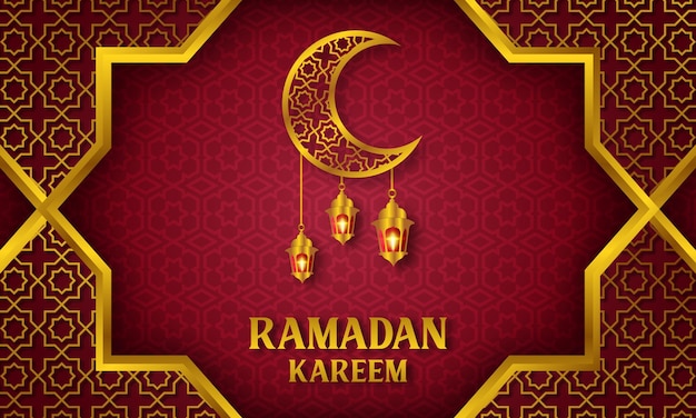 Islamic Ramadan Kareem background design with golden shapes and moon