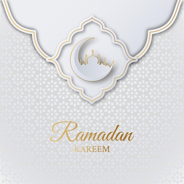 Islamic ramadan kareem background with mosque, crescent and geometric pattern