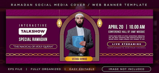 Islamic ramadan talk show banner template or social media cover