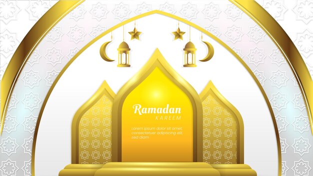 Vector islamic ramadan white background with 3d gold mosque ornament star and arabic pattern template