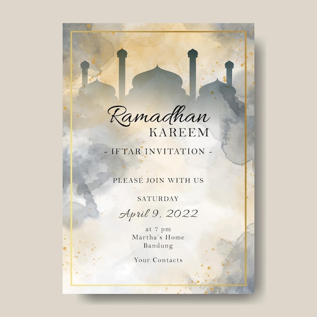 Vector islamic ramadhan iftar party invitation poster with watercolor background