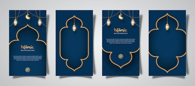 Vector islamic social media stories with lantern ornament and realistic effect template vector