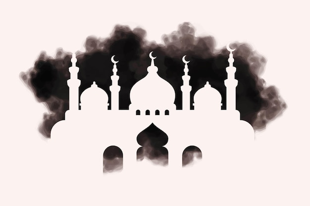 Islamic Vector Illustration Abstract Style with Mosque Silhouette on Splash Ink