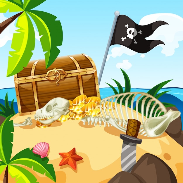 Island full of treasure and chest