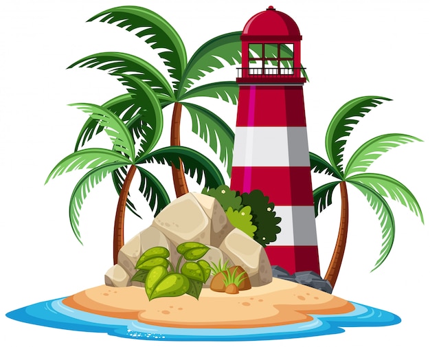 Island and lighthouse on white background