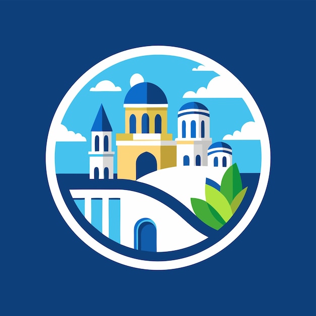 Vector island serenity unique vector logo design featuring santorinis iconic greek landscape