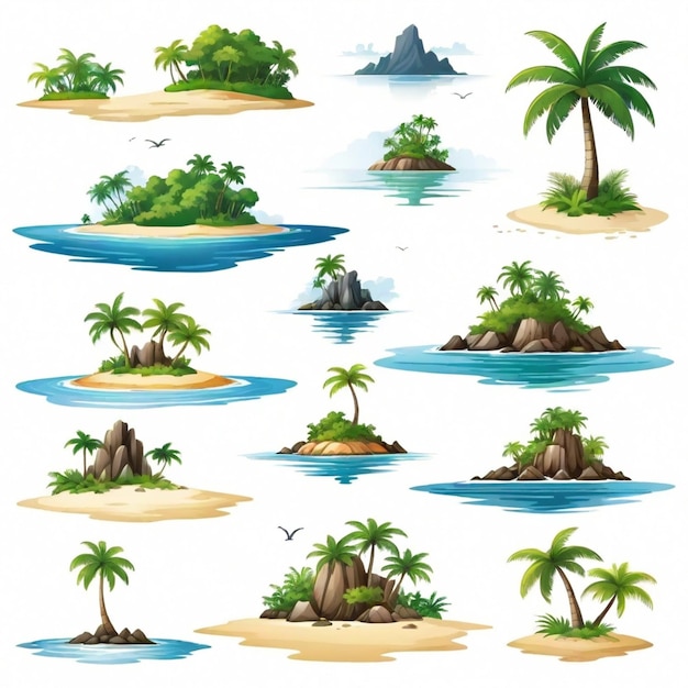 Island vector set white background isolated a high qua