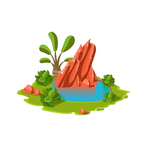 Island with a Lake. Cartoon Vector Illustration