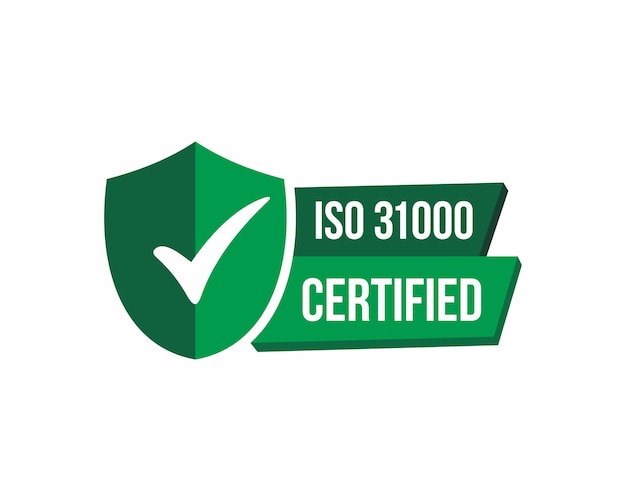 ISO 31000 Certified badge icon Certification stamp Flat design vector Vector stock illustration