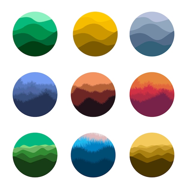 Isolated abstract colorful round shape wild nature silhouettes logo set.